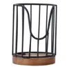 Kitchen Storage 2 Pcs Black Cup Holders Iron Round Rack Large Capacity Wood Paper Dispenser Bathroom