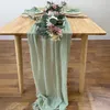 Cheesecloth Sage Green Table Runner Boho Gaze Tablethfabric para Casamento Bridal Decoração do chá de bebê Valentins Party Festa de aniversário