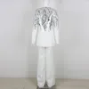 Dwuczęściowe spodnie damskie 2024 Autumn Wear White Fashion Sexy cekin elegancki top szczupły dopasowanie długi styl