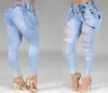 Women Jeans High Waisted Straight Skinny Stretchy Pant Streetwear Ladies Hole Washed Bandage Denim Pencil Pants Trousers 2204236941897