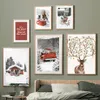 Christmas Red Car Girft Box Deer Snowflake Wall Art Canvas PEINTER NORDIQUES Affiches et images imprimées pour décoration de salon