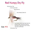 Bimoo 6pcs 14# Barb Brown Hackle Red Humpy Dry Fly Floating Fly Artificial May Fly Caddis Fly Grayling Forel Vist Lures Ail