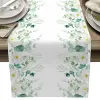 Beige Greenery Eucalyptus Flower Table Runner,Seasonal Spring Summer Kitchen Dining Tablecloth ,Farmhouse Home Party Decor