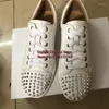 Casual Shoes White Leather Rivets Mens Low Top Lace Up Rubber Sole Flat Men Spikes Size47 Outside Leisure For Man