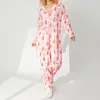 DONNA PAJAMA Stampa floreale a manica lunga salta con cappuccio inverno inverno in flanella da notte in flanella indossare abiti con cerniera s/m/l/xl