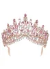 Coroa de cristal rosa de ouro rosa coroa de tiara com concurso de pente bail de bandeira de pente de pente de pente de pente de cabelo de fita de casamento Y8591978