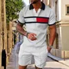 Tendência masculina de verão Trendência 3D Impressão vintage Verifique a camisa pólo shorts de duas peças Conjunto de moda suave Menina Casual Men Roupas 240326