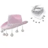 Berets Kids Cowboy Hats Western Hat with bandana kostium Tassels Glitter Cowgirl for Women Girls F0S4