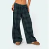 Women's Pants Women Summer Vintage 2000s Aesthetic Casual Trousers Classic Plaid Print Elastic Waist Loose Wide Leg Lounge