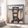 Portable Wardrobe, Wardrobe, Fabric Wardrobe with 2 Clothes Rails, Nonwoven Cover, Shelves, Herringbone, Grey