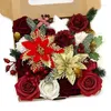 Flores decorativas Caixa de aniversário artificial Proposta de casamento Cabeça de flor de Natal com pólo DIY Decoração de casa de buquê de noiva