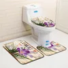 Toilet de bain Toilet à imprimé floral Tapis de salle de bain non glissant tapis de bain microfibre Baignoire Mémoire de mousse de mousse de sol wc tapis 3pcs