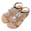 Sommer Frauen Peep Toe Böhmen Sandalen Weibliche Diamant Flat Schuhe Lady Casual Beach Strass Shining Pantoffeln Plus Size 240401