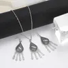 Nya indiska smycken Etnisk silverfärg Metall Tassel Smycken Set Women Vintage Hollow Geometric Earrings Set Girls Party Jewelry