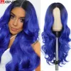 Wignee 1b azul peruca onda corporal perucas de renda sintética para mulheres perucas de cosplay longa perucas diárias de vida na venda