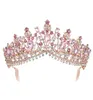 Barokke roségouden roze kristal bruids tiara kroon met kam optocht prom steigentoon sluier tiara hoofdband bruiloft haaraccessoires y7978663