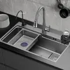 Style japonais 304 Kit d'évier en acier Stainles For Kitchen Single Sinks épaissis gris Gris Fabriqué à la main