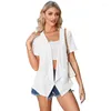 Dames breisels dames vesten vaste kleur eyelet korte mouwen korte mouwen zomer losse informele veelzijdige pocket vest vorst open front v-neck outsear top