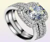 CHOUCONG CUSHION CUT 8 mm Kamienne Diamond 10KT białe złoto wypełnione 3in1 Zestaw obrączki zaręczynowy Rozmiar 511 Prezent5275845