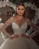 Classic A Line Women Wedding Dress Wedding Sheer Neck Maniche lunghe abiti da sposa abito da paille