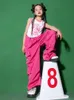 Modern Jazz Dance Costume Girls Vest Pink Cargo Pants Loose Hip Hop Performance Outfit Kpop Concert Stage Clothes Kids BL10728