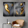 Black and Gold Love Heart Figura statua tela dipingendo moderni poster d'arte e stampe immagini murali per soggiorno decorazioni per la casa