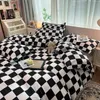 Set di biancheria da letto stampato a scacchiera con copertura piatta foglio piatto cuscino per bambini ragazzi adulti ragazzi a doppia taglia queen size bianche