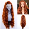 Gingembre Long Wave Deeg Lace Wigs for Women Synthetic Lace Lace Front Wig Natural Natural Hirline Wigs Wigs Fibre à haute température