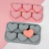 6 Cavities Valentine's Day Heart Silicone Baking Mold Love Chocolate Candy Biscuit Ice Mould Cute Gifts Soap Candle Making Set