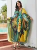 Vestidos informales básicos Fashion V Neck Butterfly Impresión de manga larga Kaftans Kaftans MAXI Vestidos 2024 Summer/Autumn Women Beach House Vestido Q1588 L49