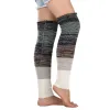 Hiver sur le genou long couvercle en tricot crochet femmes legishers legging patchwork à rayures chaudes pirna mujer cuisse de cuisse