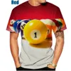 2024 Neues 3D-bedrucktes T-Shirt-Pool-Bälle Billard gedruckte Männer Frauen Hemd Casual Hemd lustige T-Shirts O-Neck Tops