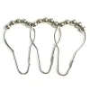 12pcs Rustproof Bath Curtain Rollerball Shower Curtain Ring Hooks 5 Roller Polished Satin Nickel Ball Hook Curtain Accessories