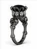Brand Punk Jewelry Skull 10KT Black Gold Filled Demon Princess 5CT Black Sapphire Cocktail Wedding Bands Ring for Women Men61410835483929