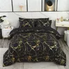 黒い大理石の羽毛布団カバーセット大理石の寝具の掛け布団セット大人モダンな抽象ストリークキルト