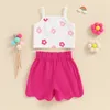 Kledingsets Baby Girl 2pcs Zomeroutfits Mouwloze bloemenprint tanktops Knop Shorts Set babykleding