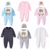 Marque Baby Hooded Rompers Designer Kids Clothes 100% coton filles garçons dessin animé Print Pure à manches longues