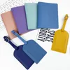 Color Solid PU PU Leather Bagage Tag Passport Set Set