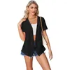 Dames breisels dames vesten vaste kleur eyelet korte mouwen korte mouwen zomer losse informele veelzijdige pocket vest vorst open front v-neck outsear top