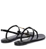 Eleganta höga sandaler tofflor glider flip-flops gyllene bokstäver slät läder sandal kvinnor skor vit svart med låda US11 röd äkta läder