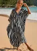 Abiti casual di base Lorylei Black V-Neck Zebra Stripe BOHIAMIAN CATATURA INSIMATO CAFTATO CAFTAN CAFTAN PER DONNE 2024 Abiti da spiaggia Long Summer Q1297 L49