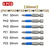 6pcs Chave de fenda magnética não deslizamento Conjunto de bits de 50 mm de 1/4 "Phillips de phillips/chave de fenda de cabeça cruzada 1/4" Ph1/ph2/ph3/pz1/pz2/pz3