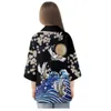 Flewing Flower Crane Wave imprimé cardigan noir surdimensionné Haori Women Men Harajuku Kimono Cosplay Blouse Yukata Clothing