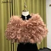 Janevini Luxury Ostrich Faux Fur Shawlsエレガントな黒いダチョウのフェザーケープボレロウェディングコートブライダルラップジャケット