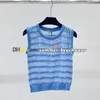 Hollow Jacquard Knit Vest Fashion Striped Embroidered Knitted Tanks Tees Breathable Cool Summer Knitwear Women Knits Tee