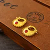 Boucles d'oreilles cerceaux Gold Couleur Beau Red Cz rond Cercles Huggies Enfants Enfants Femmes Girls Bijoux Bijoux African Africain Christmas Farty Gift