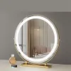 Led Makeup Light Makeup Mirror Nightstand Round Metal Frame Small Cute Mirrors Gold Table Espejos Pared Living Room Decoration