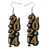 Dangle Ohrringe 1Pair Glitter Acryl 2024 Jahre Weihnachtshut Drop für Frauen Girls Geschenke Mode Schmuck