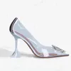 Kleiderschuhe Frauen Begum verschönerte PVC Pumps Glas High Heels spitzer Zehen Slingback Transparente Damen Party Hochzeitskulptur