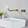 Poiqihy Golden Bathroom robinet bassin lavabo robinet mural mélange chaud moxage froid robinet de bain rotatif robinet simple poignée